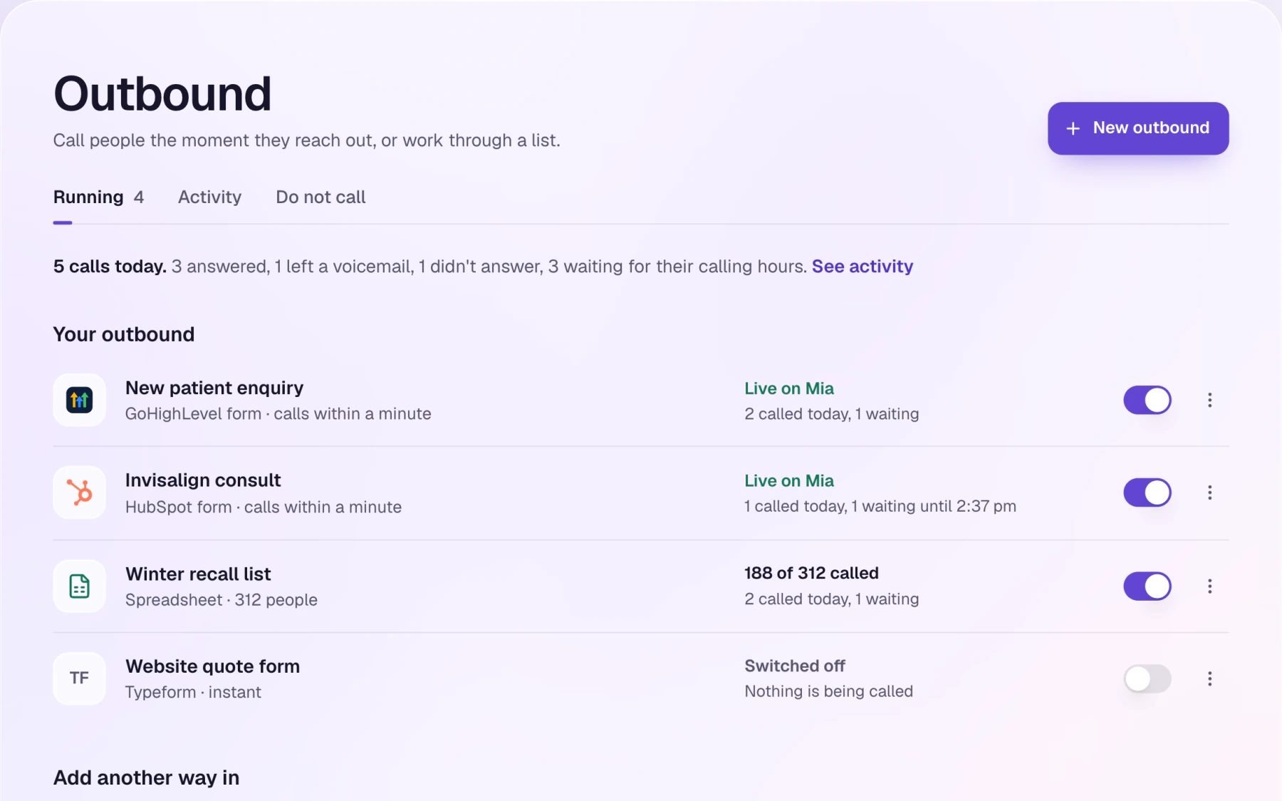 Outbound: forms that start a call
